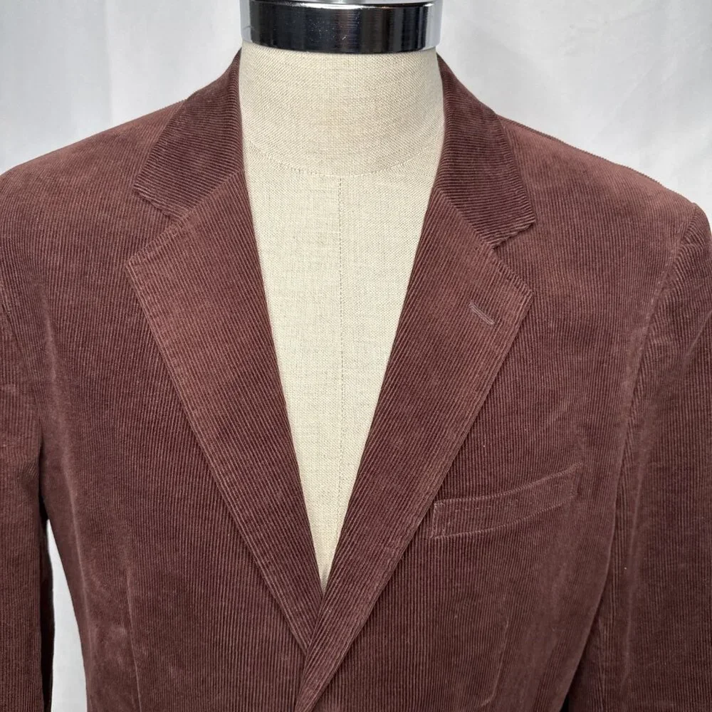 Saks Fifth Avenue Corduroy Blazer Sport Coat Jacket Maroon Mens L Burgundy